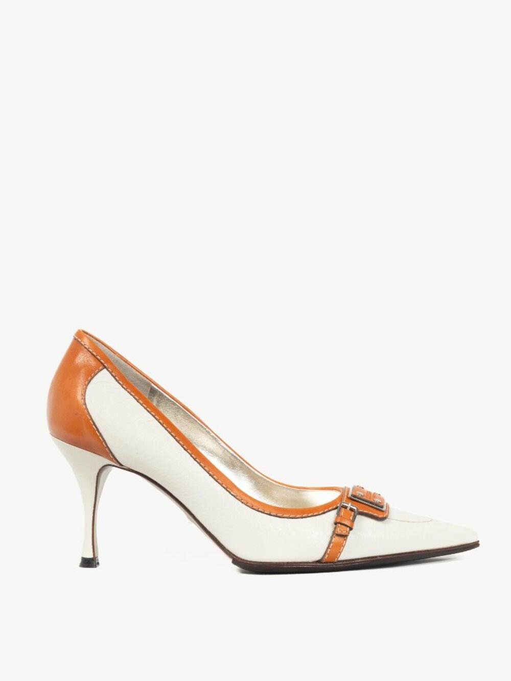 Dolce & Gabbana White & Cognac Logo-Plate Pumps